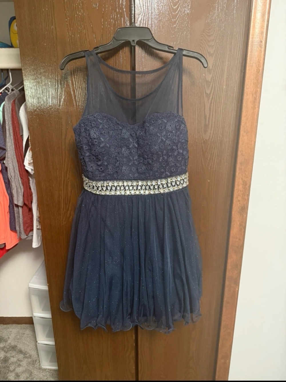 My Michelle Navy Embellished Tulle A-Line homecoming Dress